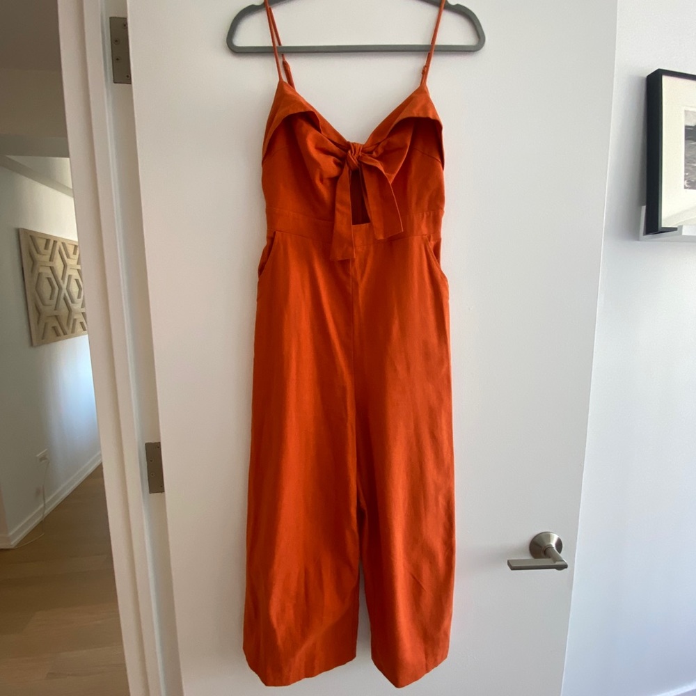 LUSH Orange Tie-front Wide Leg Romper
